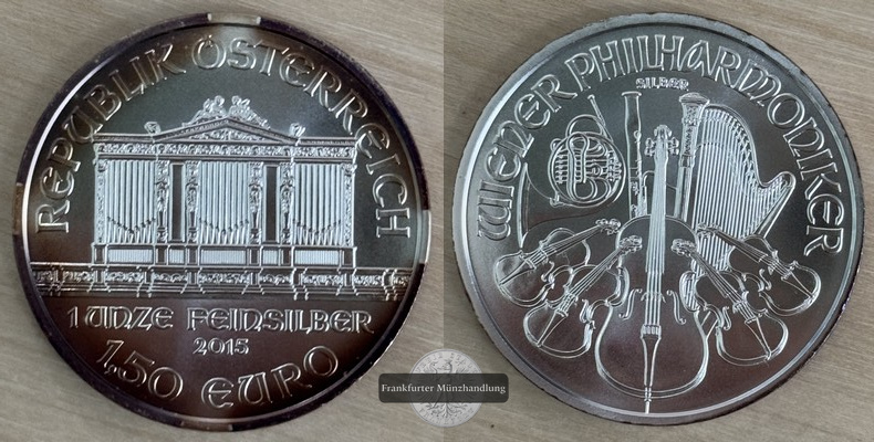  Österreich, 1,50 Euro Wiener Philharmoniker 2015 FM-Frankfurt KM#3159 Feinsilber: 31 g   