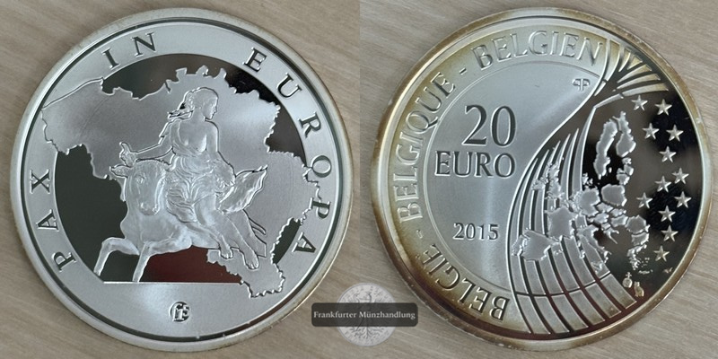  Belgien 20 Euro 2015 70 Jahre Frieden in Europa  FM-Frankfurt  Feinsilber: 31,1g   