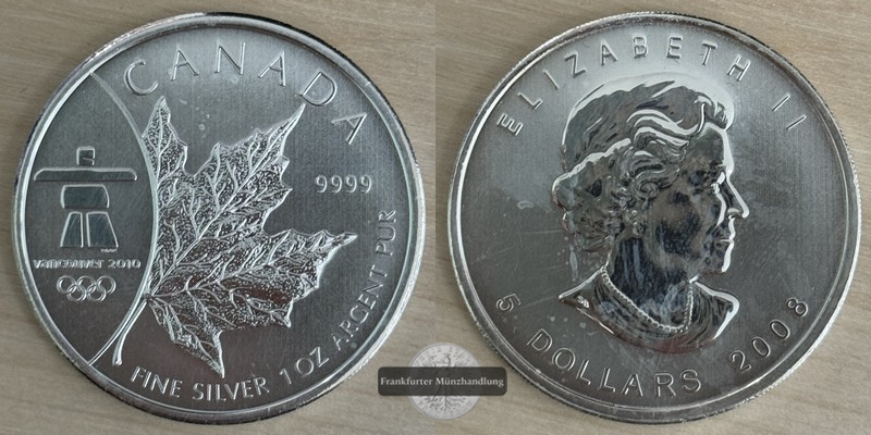  Kanada  5 Dollar 2008  Maple Leaf   FM-Frankfurt    Feinsilber: 31,1g   