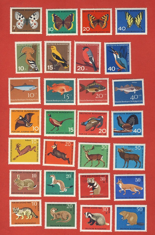  Bund Jugend Tiere aus 1962,63,64,65,66,67 +1968 kompl Postfrisch   