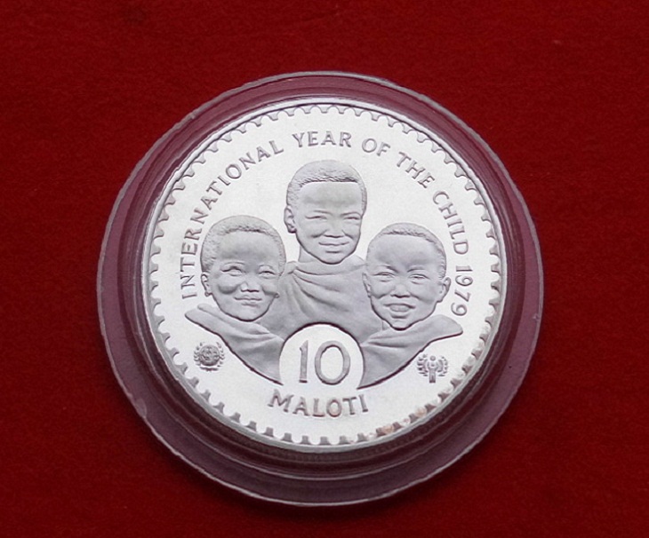  10 Maloti 1979 Lesotho Year of the Child Silber PP Kapsel nur 35.000x absolut rar!   