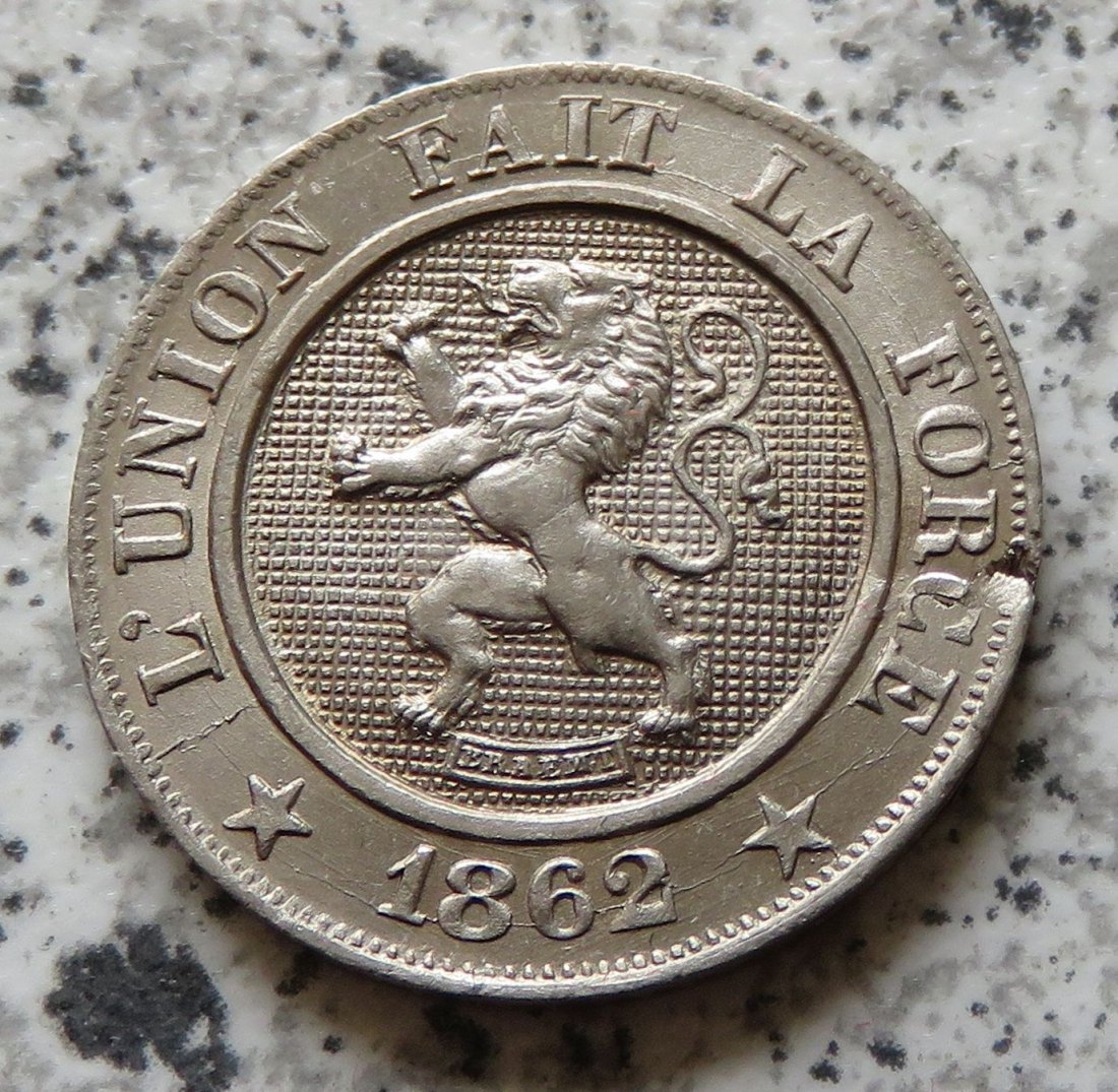  Belgien 10 Centimes 1862, defekter Schrötling   