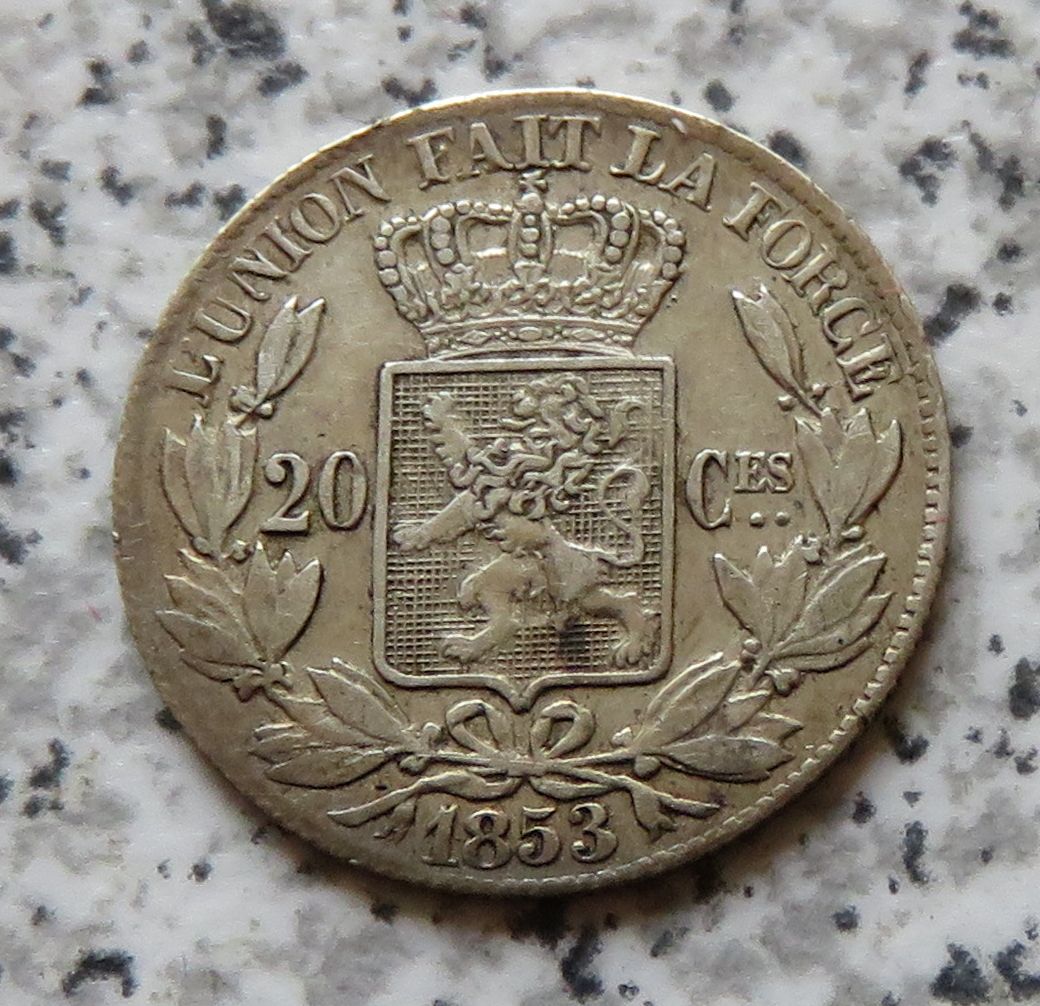  Belgien 20 Centimes 1853, besser   