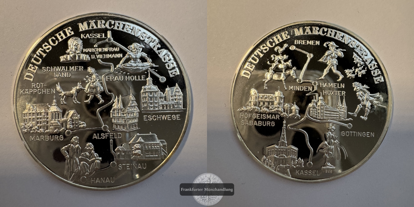  Deutschland Medaille Deutsche Märchenstrasse 999er Silber FM-Frankfurt Feinsilber: 25,3g   