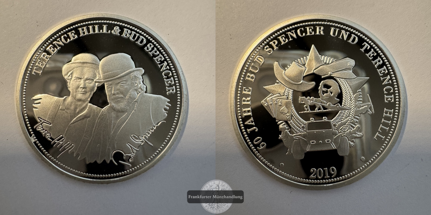  Deutschland 60 Jahre Terence Hill & Bud Spencer Silber-Medaille 2019 FM-Frankfurt Feinsilber: 2,26g   