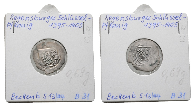  Altdeutschland; Regensburg; Schlüsselpfennig 1395-1405   