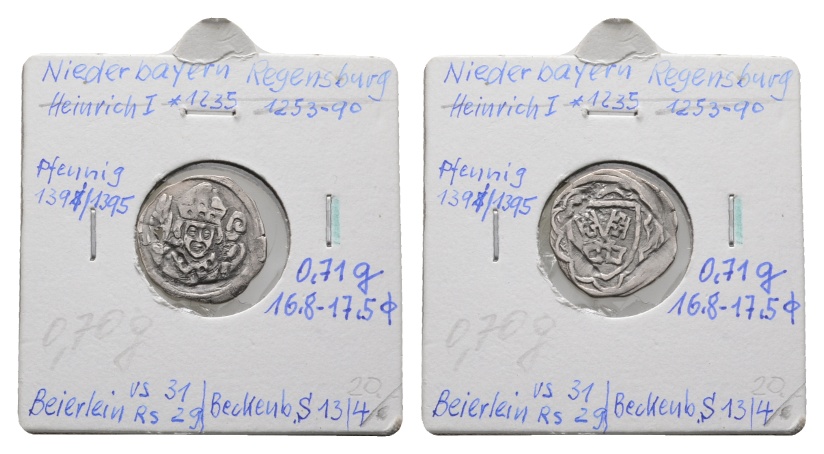  Altdeutschland; Regensburg; Pfennig 1391-1395; Heinrich I   