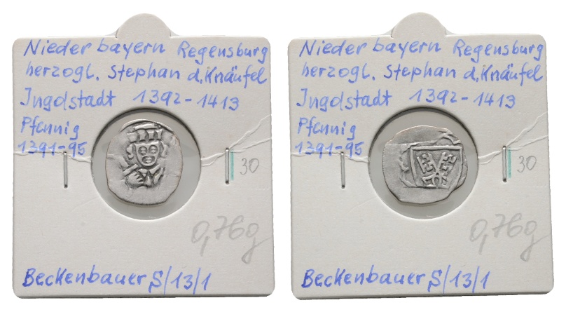  Altdeutschland; Regensburg; Pfennig 1391-1395; Stephan der Knäufel   