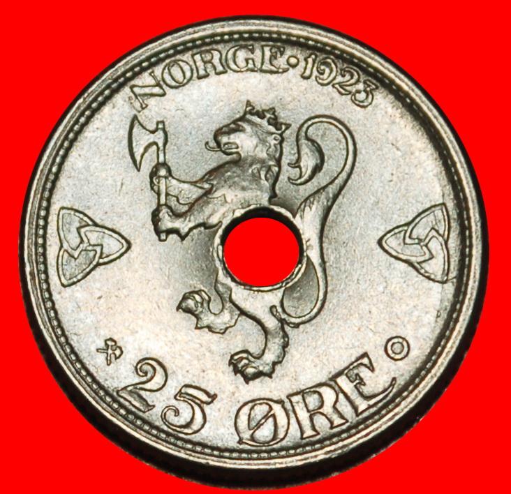  Ⰶ ROSES HOLE (1921-1923): NORWAY★25 ORE 1923 Haakon VII (1905-1957)★UNC RARE★LOW START ★ NO RESERVE!   