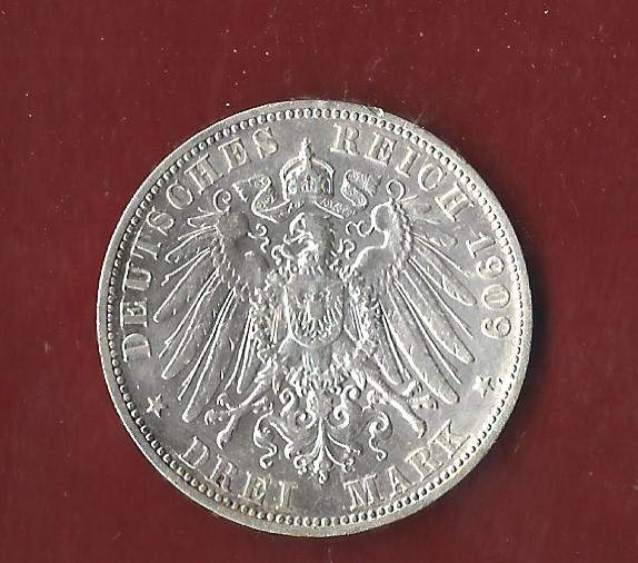  3 Mark Wuerttemberg  1909 Koblenzer Münzen Studio Koblenz Frank Maurer AH59   