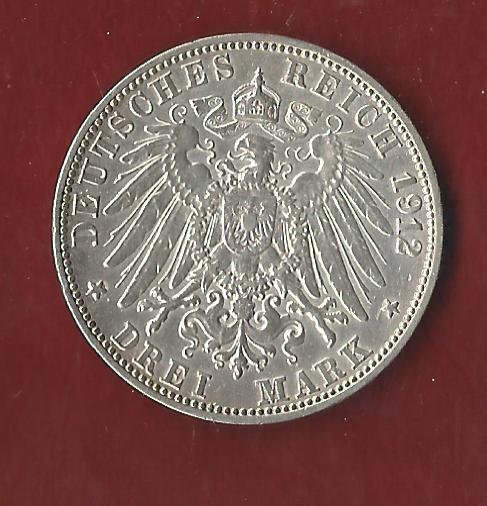  3 Mark Baden 1912 Koblenzer Münzen Studio Koblenz Frank Maurer AH61   