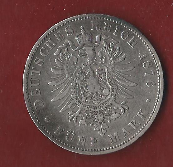  5 Mark Wuerttemberg Karl 1876 F Koblenzer Münzen Studio Koblenz Frank Maurer AH62   