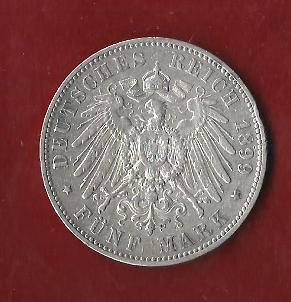  5 Mark Sachsen Albert 1899 Koblenzer Münzen Studio Koblenz Frank Maurer AH63   