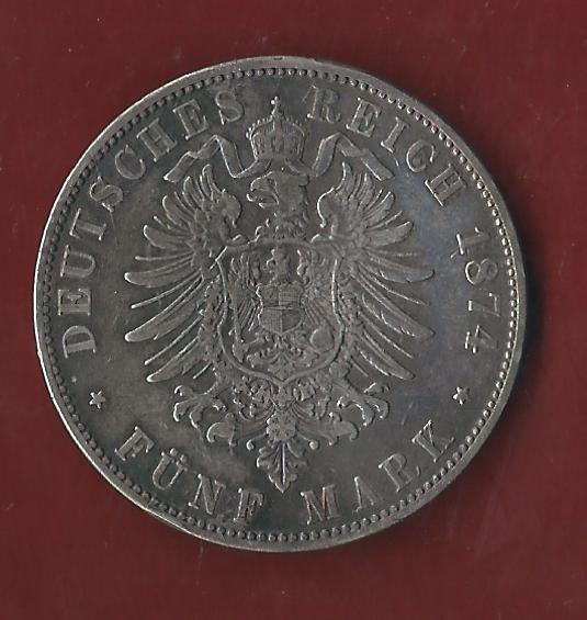  5 Mark Bayern Ludwig II 1874 Koblenzer Münzen Studio Koblenz Frank Maurer AH64   