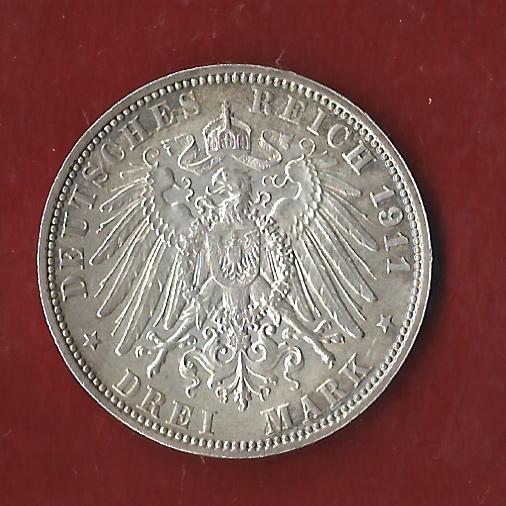  3 Mark Bayern Luitpold 1911 Koblenzer Münzen Studio Koblenz Frank Maurer AH65   