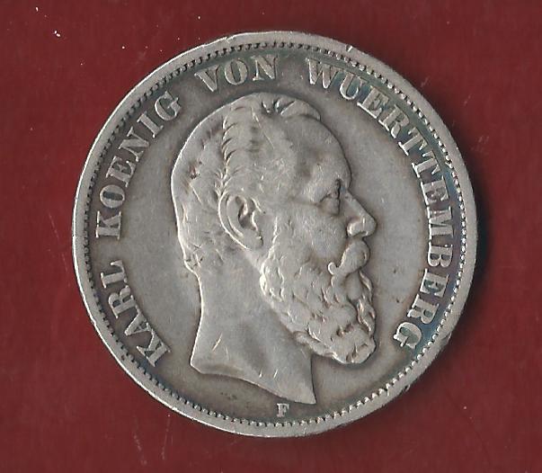  5 Mark Wuerttemberg Karl  1875 Koblenzer Münzen Studio Koblenz Frank Maurer AH68   