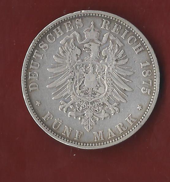  5 Mark Wuerttemberg Karl  1875 Koblenzer Münzen Studio Koblenz Frank Maurer AH68   