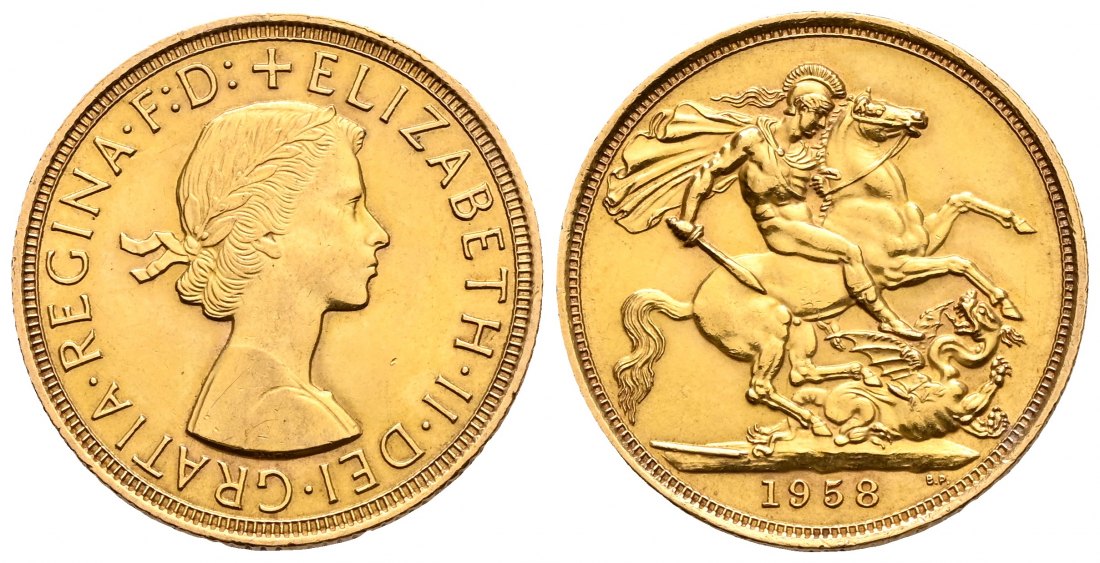 PEUS 2339 Grossbritannien 7,32 g Feingold. Elizabeth II. (1952 - 2022) Sovereign GOLD 1958 Vorzüglich