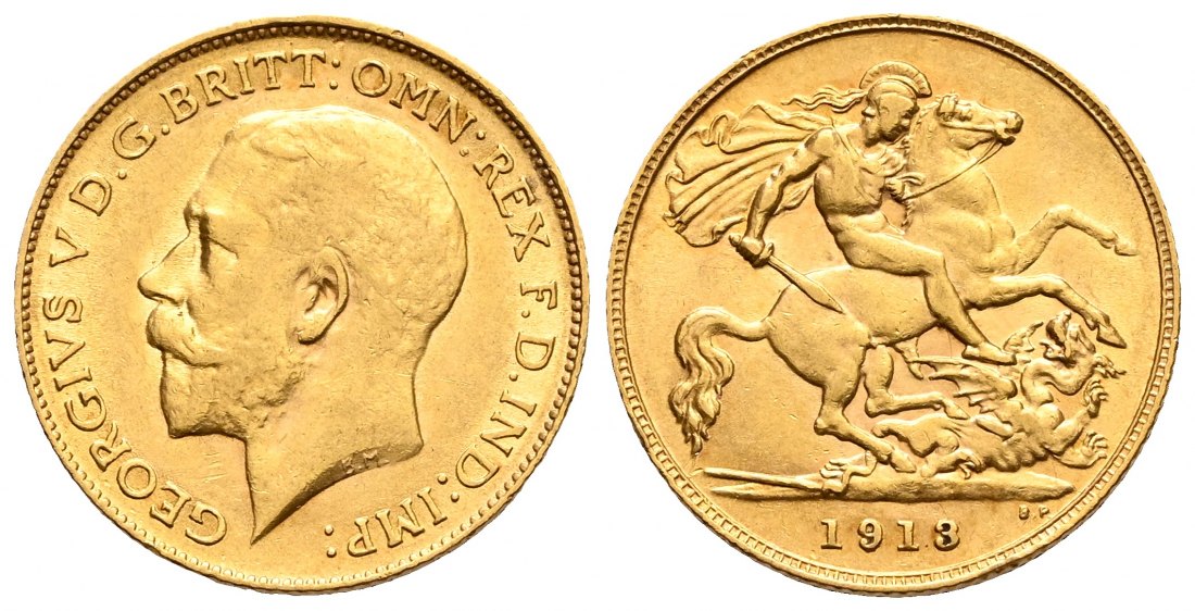 PEUS 2341 Grossbritannien 3,66 g Feingold. George V. (1910 - 1936) 1/2 Sovereign GOLD 1913 Kl. Kratzer, vorzüglich