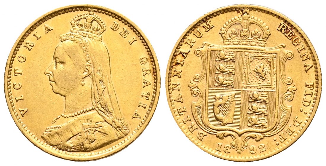 PEUS 2344 Grossbritannien 3,66 g Feingold. Wappen Victoria (1837 - 1901) 1/2 Sovereign GOLD 1892 Sehr schön