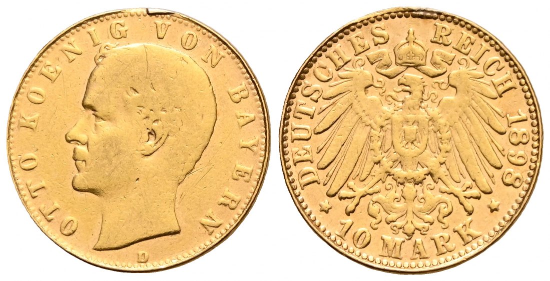 PEUS 2348 Kaiserrreich - Bayern 3,58 g Feingold. Otto (1886 - 1913) 10 Mark GOLD 1898 D München Fast sehr schön