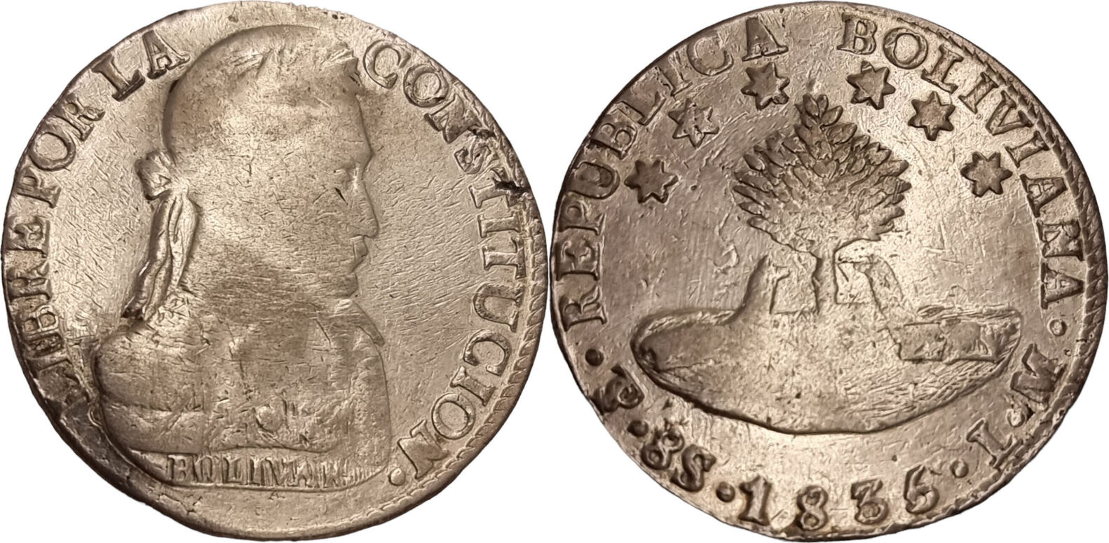  Bolivien 8 Soles 1836 ss   