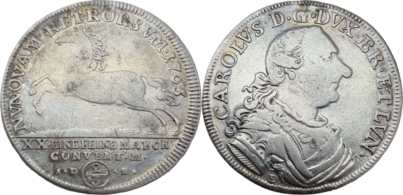  Braunschweig-Lüneburg 2/3 Taler 1765 IDB Karl I. (1735 - 1780) ss   