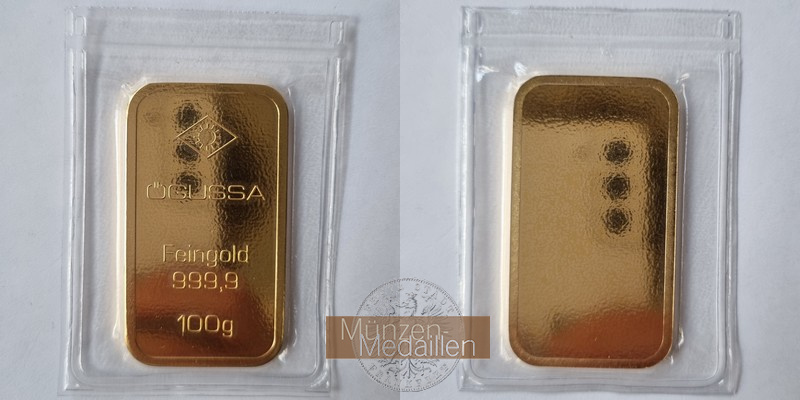 Österreich. Goldbarren MM-Frankfurt Feingold: 100g OEGUSSA 100g  