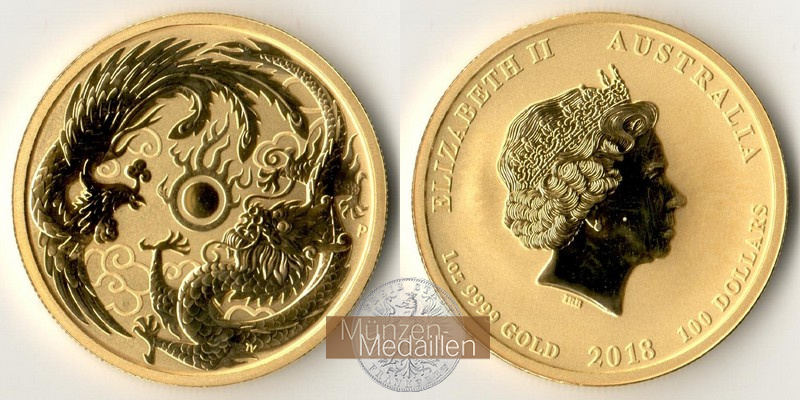 Australien MM-Frankfurt Feingewicht: 31,10g 100 Dollar Drache 2018 