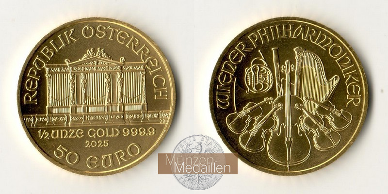 Österreich 50 Euro MM-Frankfurt Feingold: 15,55g Wiener Philharmoniker 2025 