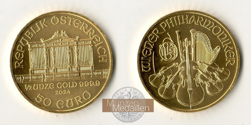 Österreich 50 Euro MM-Frankfurt Feingold: 15,55g Wiener Philharmoniker 2024 