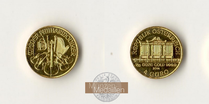 Österreich  4 Euro MM-Frankfurt Feingold: 1,24g Vienna Philharmonic 2014 