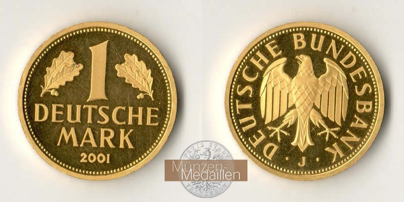 BRD  1 Mark  2001 J MM-Frankfurt Feingold: 12g Goldene Abschiedsprägung der Deutschen Bundesbank 