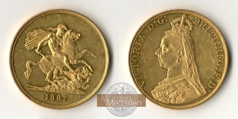 Grossbritannien  5 Pounds MM-Frankfurt Feingold: 36,61g Goldenes Jubiläum 1884 