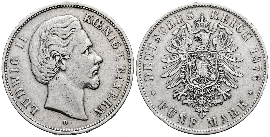 PEUS 2367 Kaiserreich - Bayern Ludwig II. (1864-1886) 5 Mark 1876 D München Sehr schön