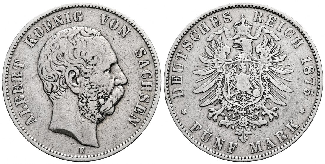 PEUS 2376 Sachsen - Kaiserreich Albert (1873 - 1902) 5 Mark 1875 E Sehr schön