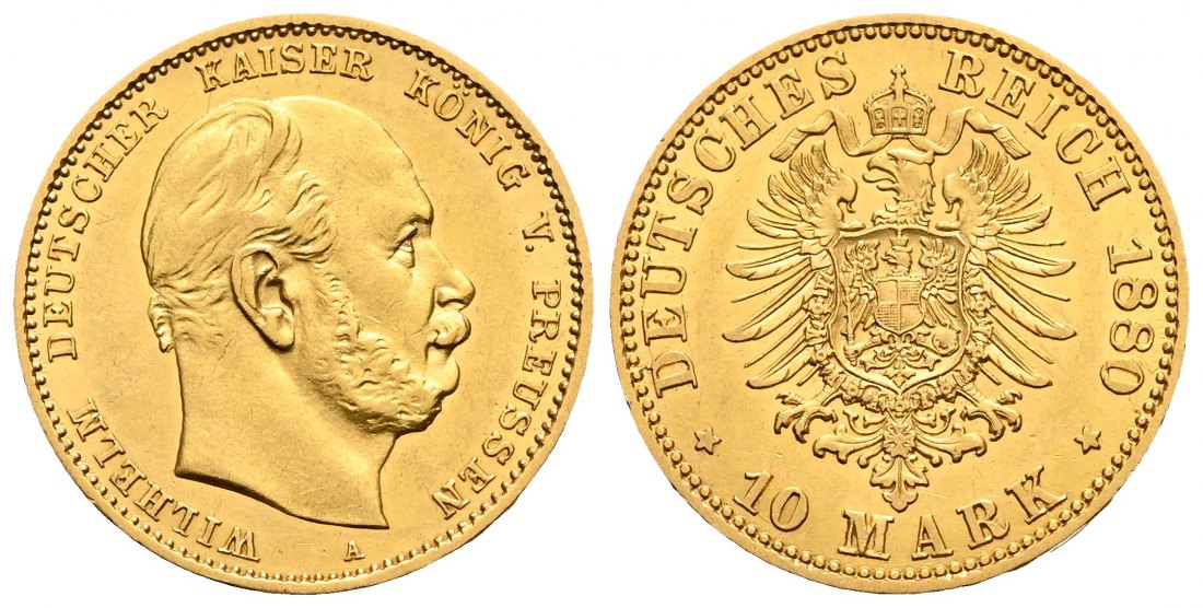 PEUS 2352 Kaiserreich - Preußen 3,58 g Feingold. Wilhelm I. (1861 - 1888) 10 Mark GOLD 1880 A Vorzüglich