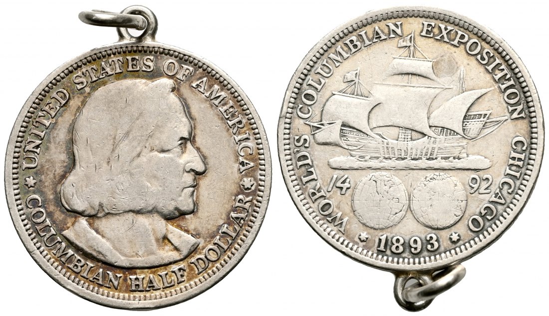 PEUS 2360 USA 11,25 g Feinsilber. Columbian Exposition Half Dollar SILBER 1893 Gehenkelt, sehr schön