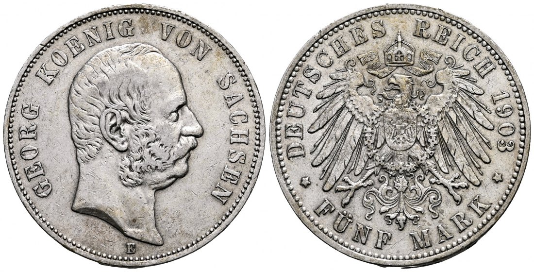 PEUS 2377 Sachsen - Kaiserreich Georg (1902 - 1904) 5 Mark 1903 E Dresden Sehr schön