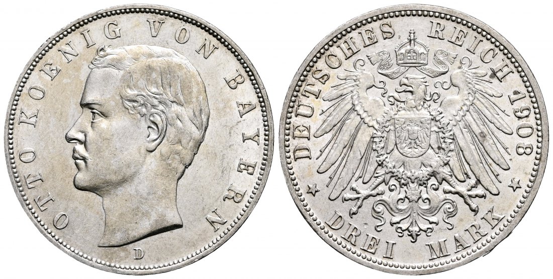 PEUS 2380 Bayern - Kaiserreich Otto (1886 - 1913) 3 Mark 1908 D Vorzüglich