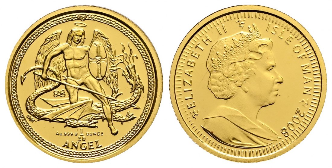 PEUS 2386 Isle of Man 1,56 g Feingold. Angel GOLD 1/20 Unze 2008 Proof (Kapsel)