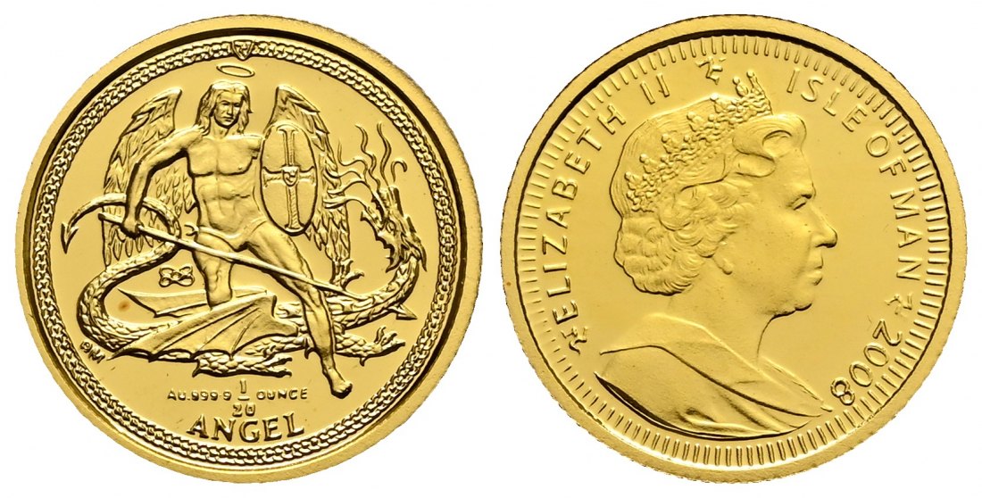 PEUS 2387 Isle of Man 1,56 g Feingold. Angel GOLD 1/20 Unze 2008 Proof (Kapsel)