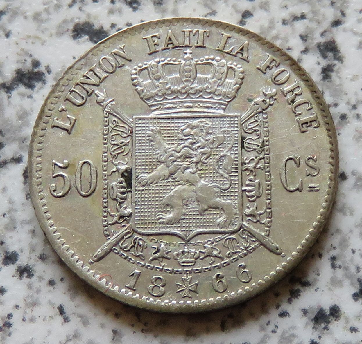  Belgien 50 Centimes 1866, besser   