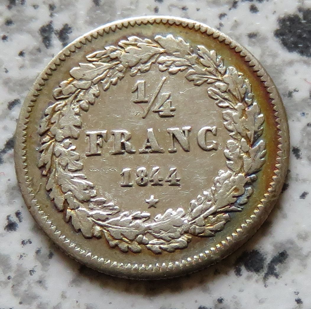  Belgien 1/4 Franc 1844, besser   