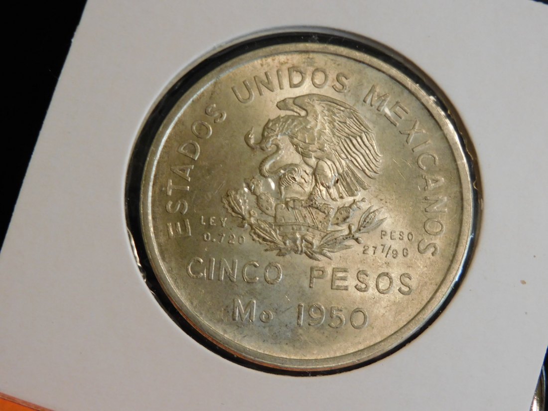  MEXICO 5 PESOS 1950.GRADE-PLEASE SEE PHOTOS.   