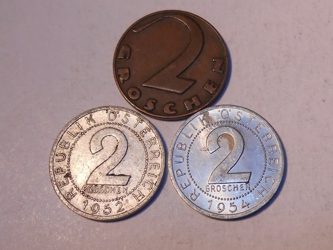  M.197. Österreich 3er Lot, 2 Groschen 1926, 2 Groschen 1952, 2 Groschen 1954   