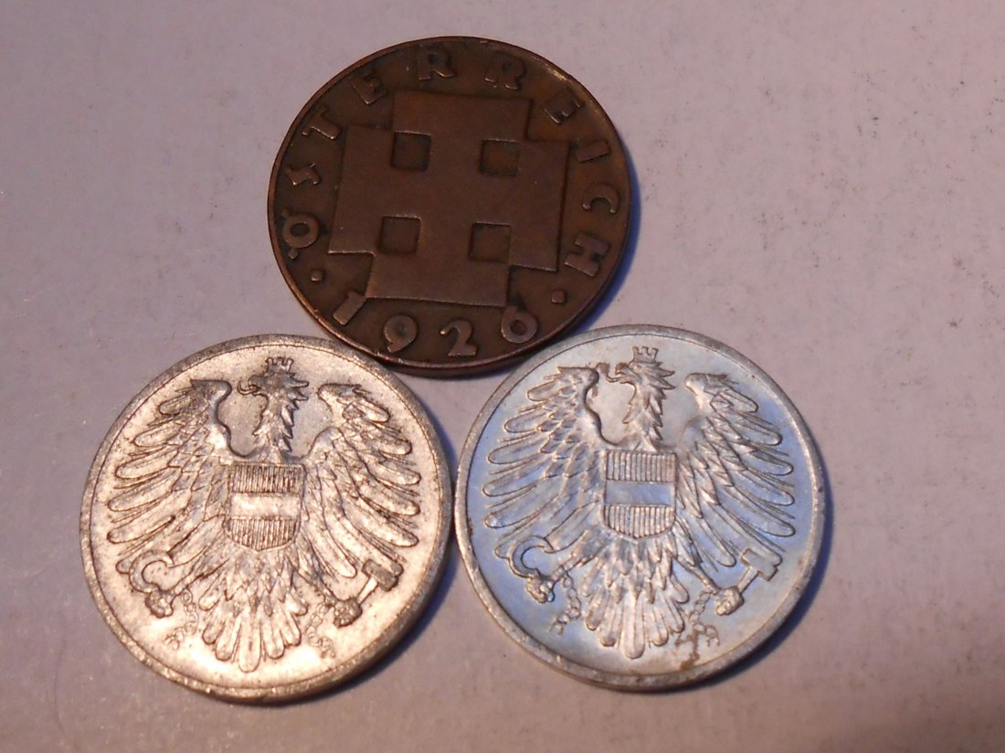  M.197. Österreich 3er Lot, 2 Groschen 1926, 2 Groschen 1952, 2 Groschen 1954   