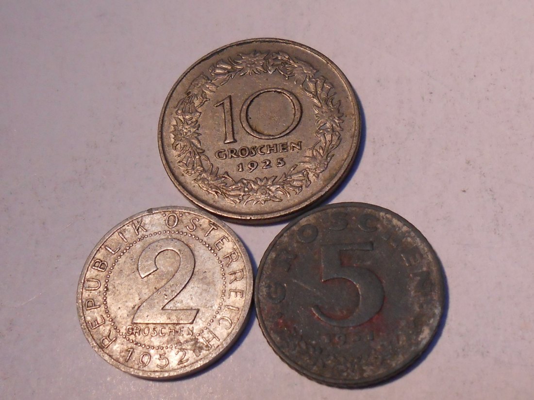  M.199. Österreich 3er Lot, 2 Groschen 1952, 5 Groschen 1951, 10 Groschen 1925   