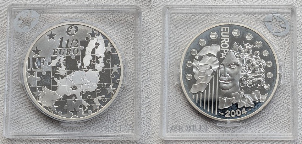  Silbermünze Frankreich 1 1/2 Euro EU-Erweiterung 2004 mit Zertifikat   