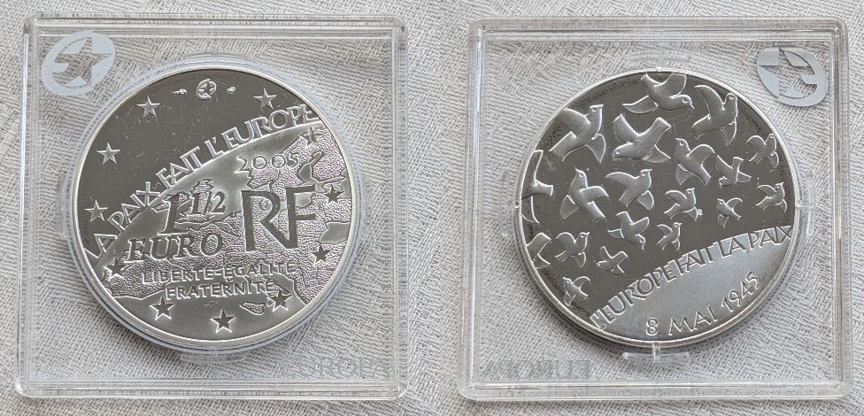  Silbermünze Frankreich 1 1/2 Euro 60 Jahre Frieden und Freiheit 2005 mit Zertifikat   